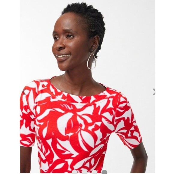 Women's Chico's Pima Leaf Print Everyday Tee Red White, Size XL - Picture 12 of 12